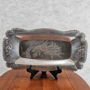 vintage Farber‎ Shlevin aluminum rectangular tray birds crimped edge handwrought